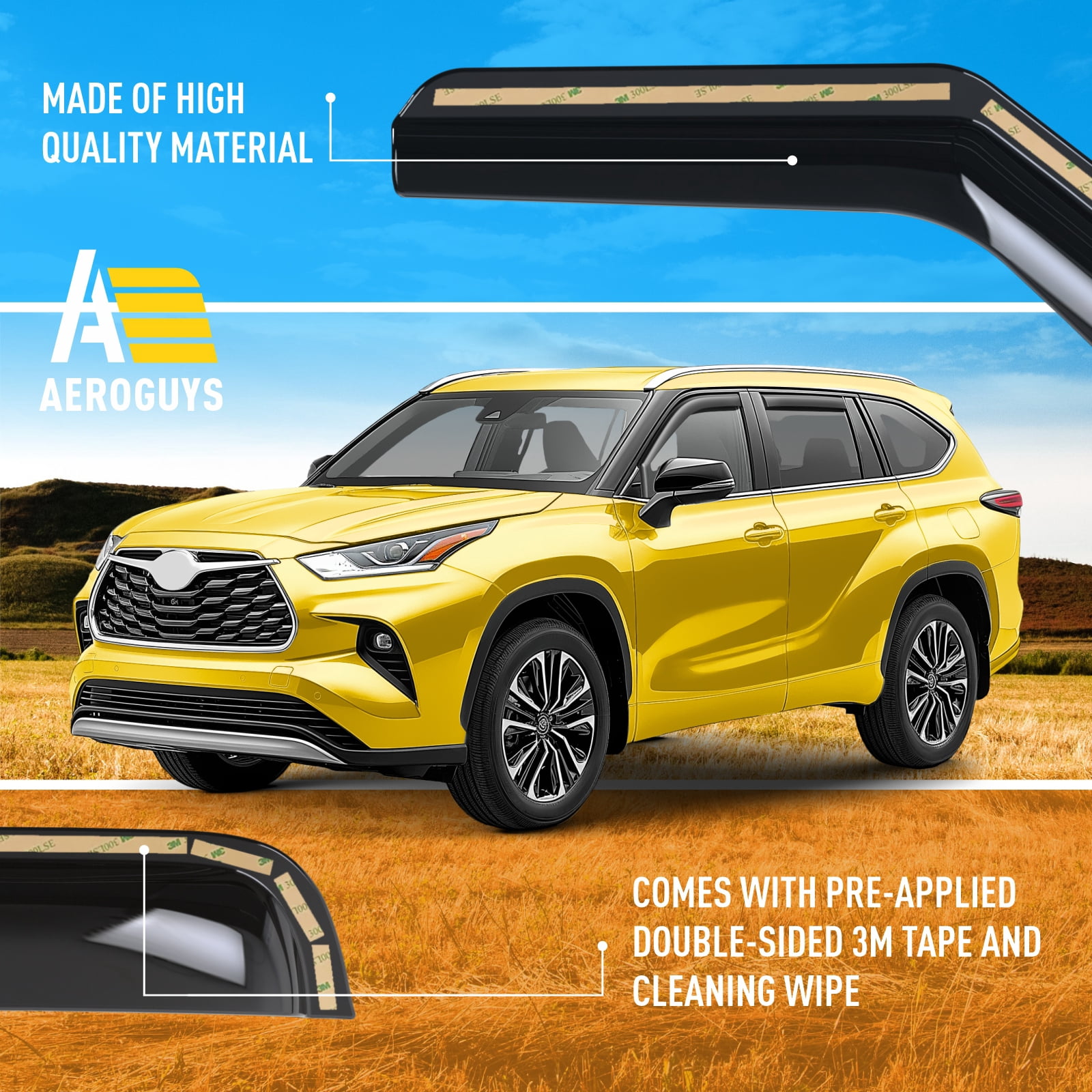 AEROGUYS In-Channel Window Deflectors Extra Durable Window Visors Rain Guards Fit for Toyota Highlander 2020-2026, Sun Visors, Wind Vent Visors, Car Accessories - 4 pcs. AG0738