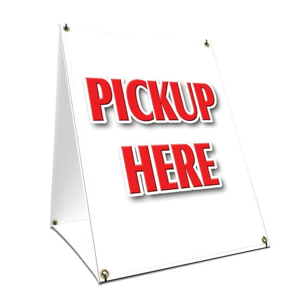 A-frame Sidewalk Pickup Here Sign With Graphics On Each Side | 18" X 24" Print Size