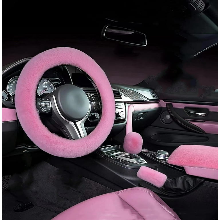 MODANU 3 Pcs Fluffy Car Accessories Set Fluffy Steering