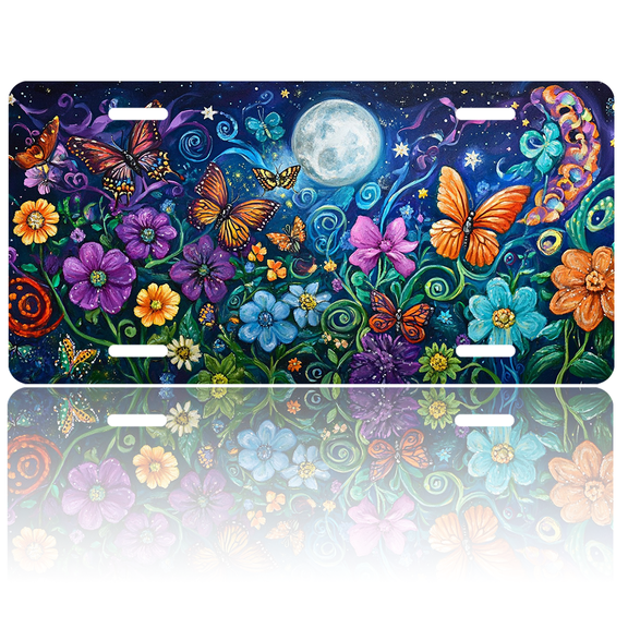 1 Pcs 2D Flat License Plate Covers & Frames, Nighttime Garden For Decorative Front, Waterproof For Decoration Aluminum License Plate Covers & Frames Cover For Men Women, 12" X 6"