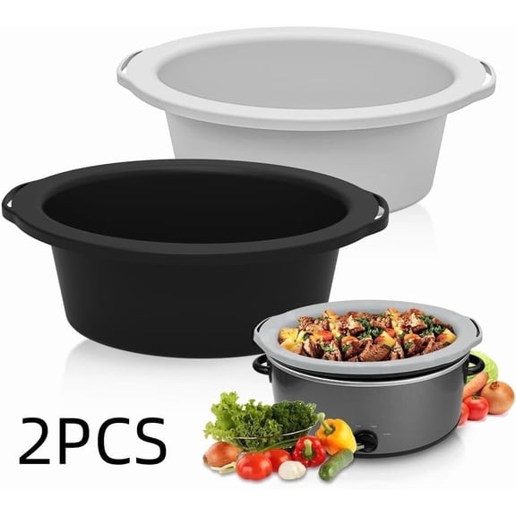 2 Pcs Reusable Silicone Slow Cooker Liners, Food Safe Non-Stick Pot Insert Accessories, Fit 6-8Quart Oval & Round Slow Cookers, Heat Resistant, Dishwasher Safe