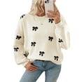 thumbnail image 3 of Women'S Y2K Sweater Cozy Fall Sweaters Knit Crewneck Long Sleeve Drop Shoulder Pullovers Milky White L, 3 of 10