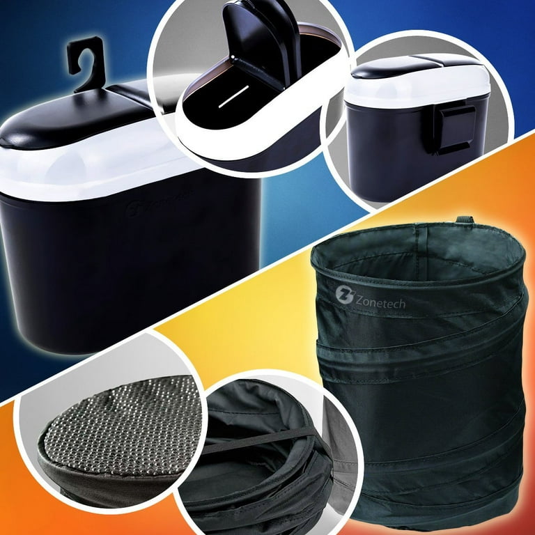 Zone Tech 2-Pack Black Portable Vehicle Leakproof Mini Trash Can