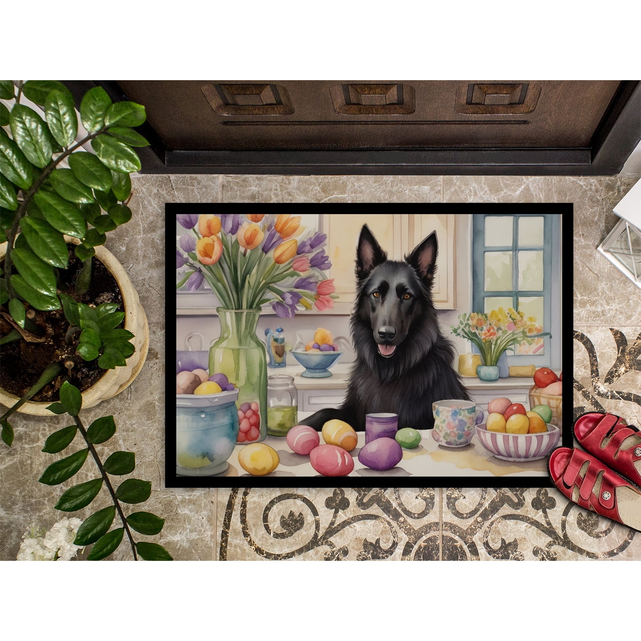 Carolines Treasures DAC6758MAT 18 x 27 in. Decorating Easter Belgian Sheepdog Doormat