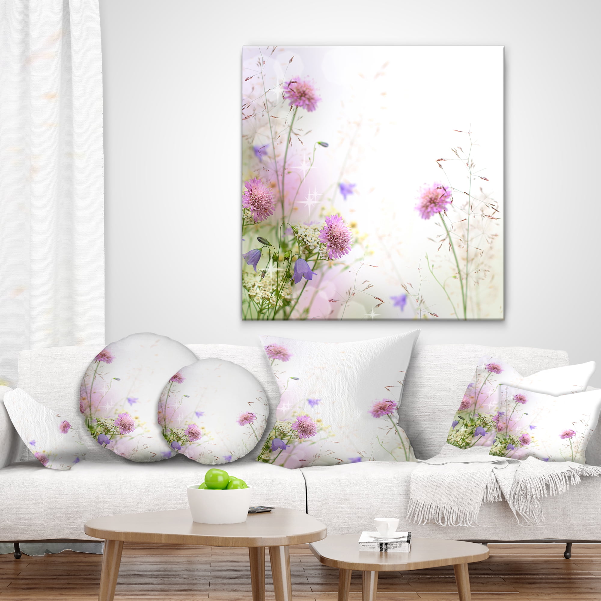 Designart Beautiful Pastel Floral Pattern - Floral Throw Pillow - 18x18