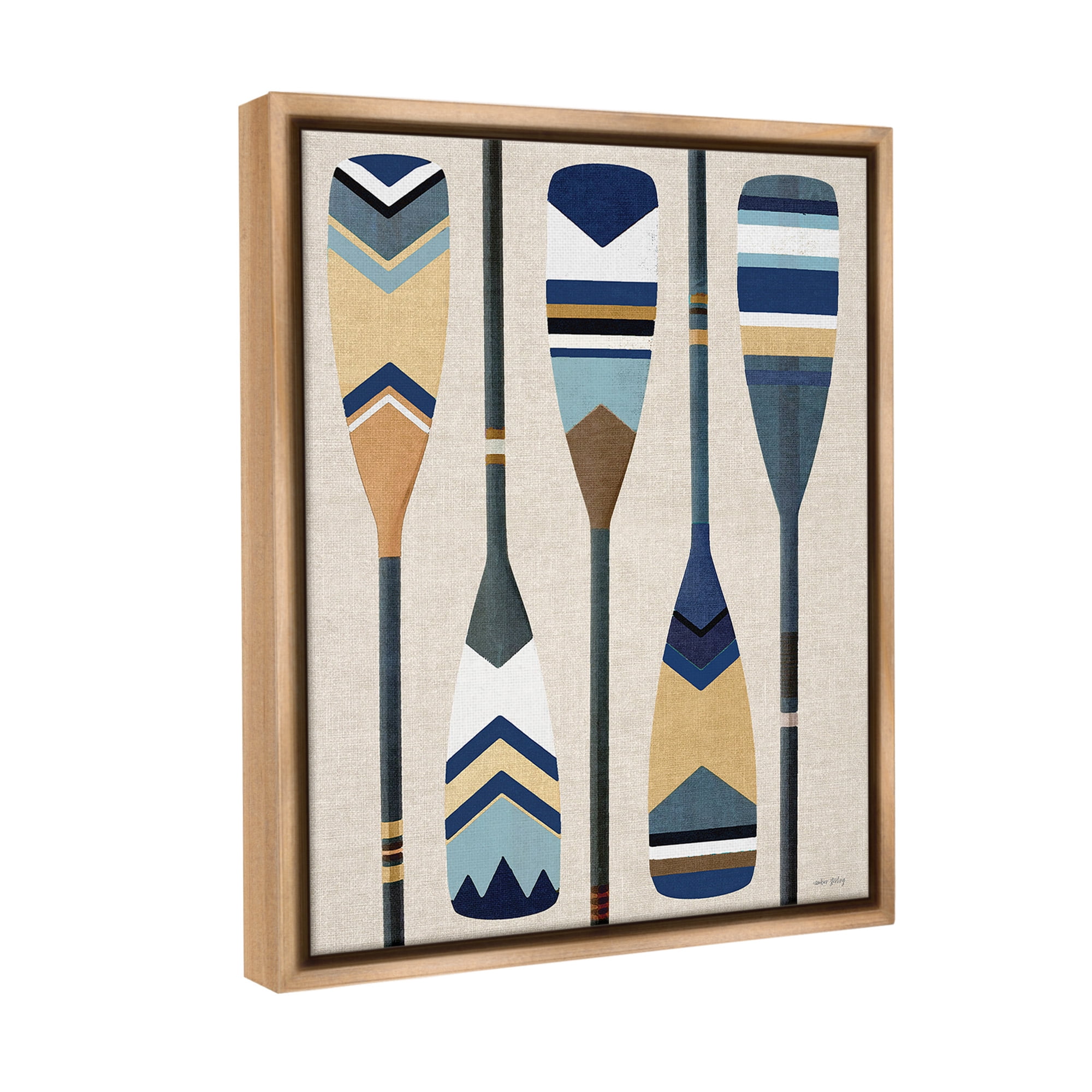 Stupell Industries Nautical Boat Oars Nature Painting Brown Floater Framed Canvas Art Print Wall Art, 25 x 31