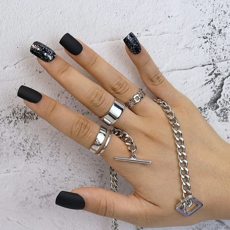  24PCS Short Press on Nails Square Fake Nails Black Nails Full  Cover Glue on Nails Glossy Acrylic False Nails with Crown Heart Glitter  Sequin Designs Nail Manicure for Women : Beauty