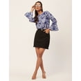 thumbnail image 3 of Moomaya Printed Blouson Top, Long Bell Sleeves Round Neck, Casual Crop Tops, 3 of 9