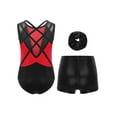 thumbnail image 2 of TSSOE Kids Girls 3-Piece Set Athletic Unitards Gymnastics Leotards Tumbling Clothes Ballet Dance Biketards Red&Black 10, 2 of 7
