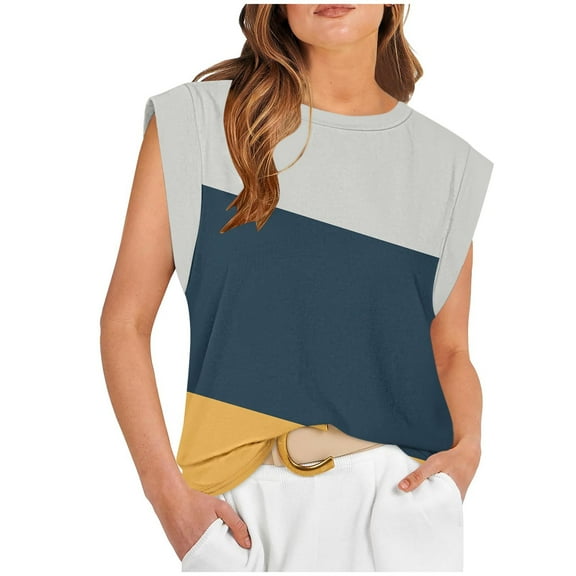 Mrat Womens Camisole Tank Tops Fashion Women's Casual Round-Neck Sleeveless T-Shirt Tops Blouse Women's Athletic Tank Tops S-393 Yellow L