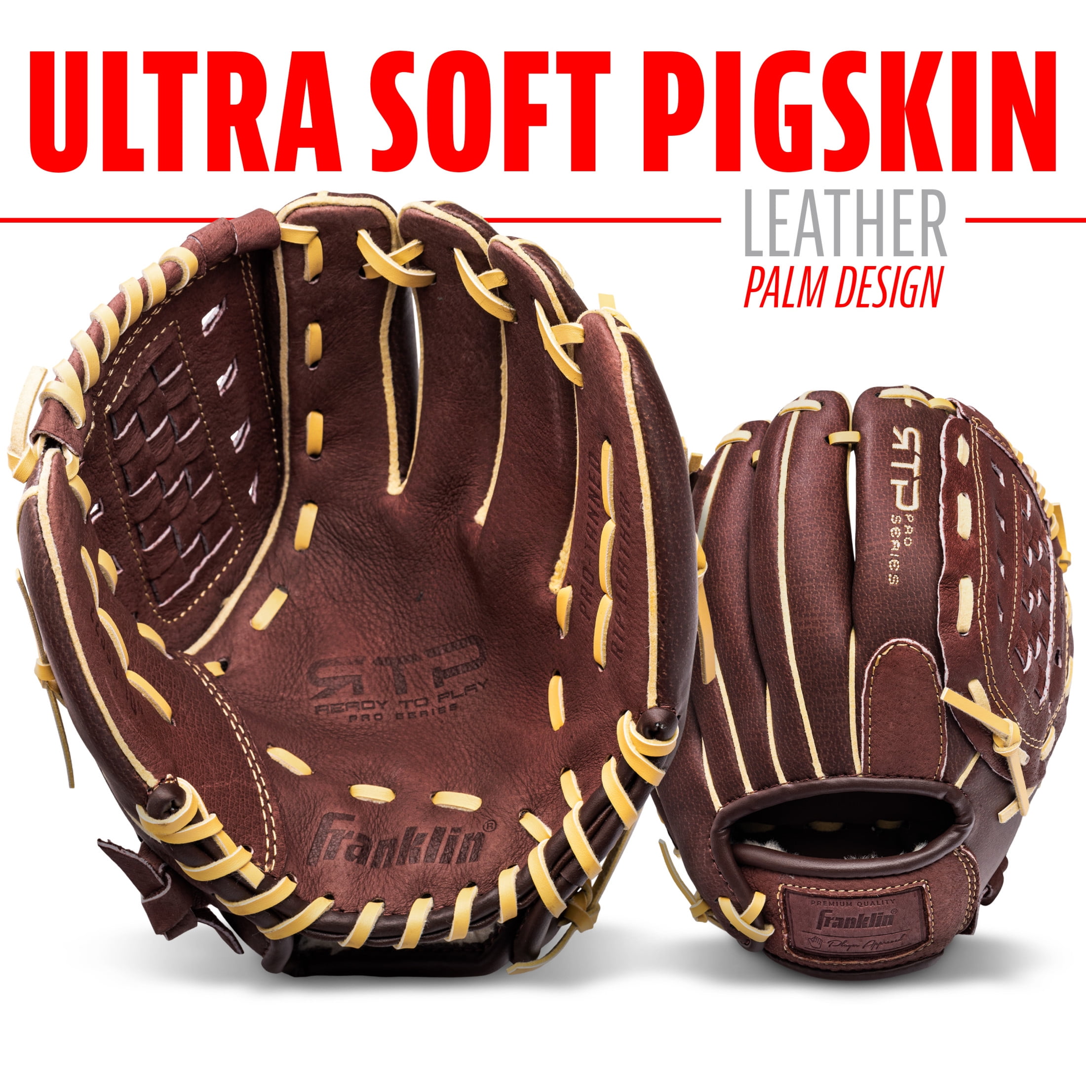 Franklin Sports RTP Pro Baseball Glove, 10 in, Brown/Camel Pigskin, Right Hand Throw