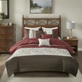 thumbnail image 3 of Madison Park Serene Floral 7-Piece Queen Faux Silk Embroidered Comforter Set, Red, 3 of 12