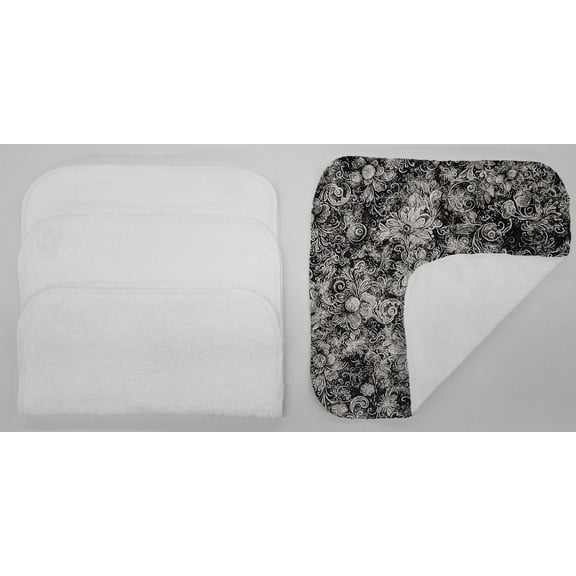 Floral Garden Washcloths (Set of 4) by Penny's Needful Things (Towel Color: White) (Black & Gray)