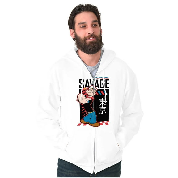 Popeye Kanji Savage Sailor Cartoon Zip Up Hoodie Men's Women's Brisco Brands S