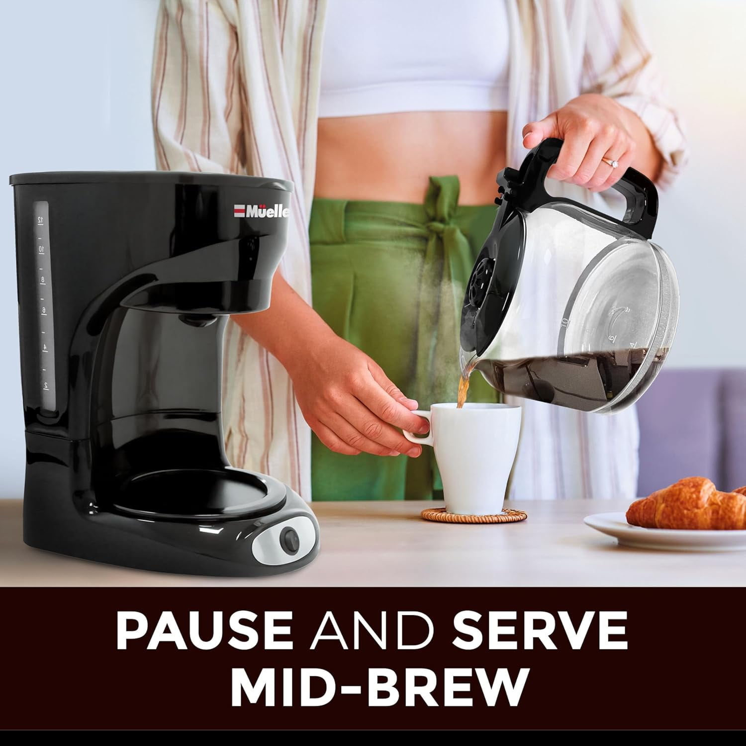 MÜELLERHOME Coffee Maker 12 Cup, Drip Coffee Maker with Glass Coffee Pot, Reusable Filter, Keep Warm Plate & Auto Shutoff