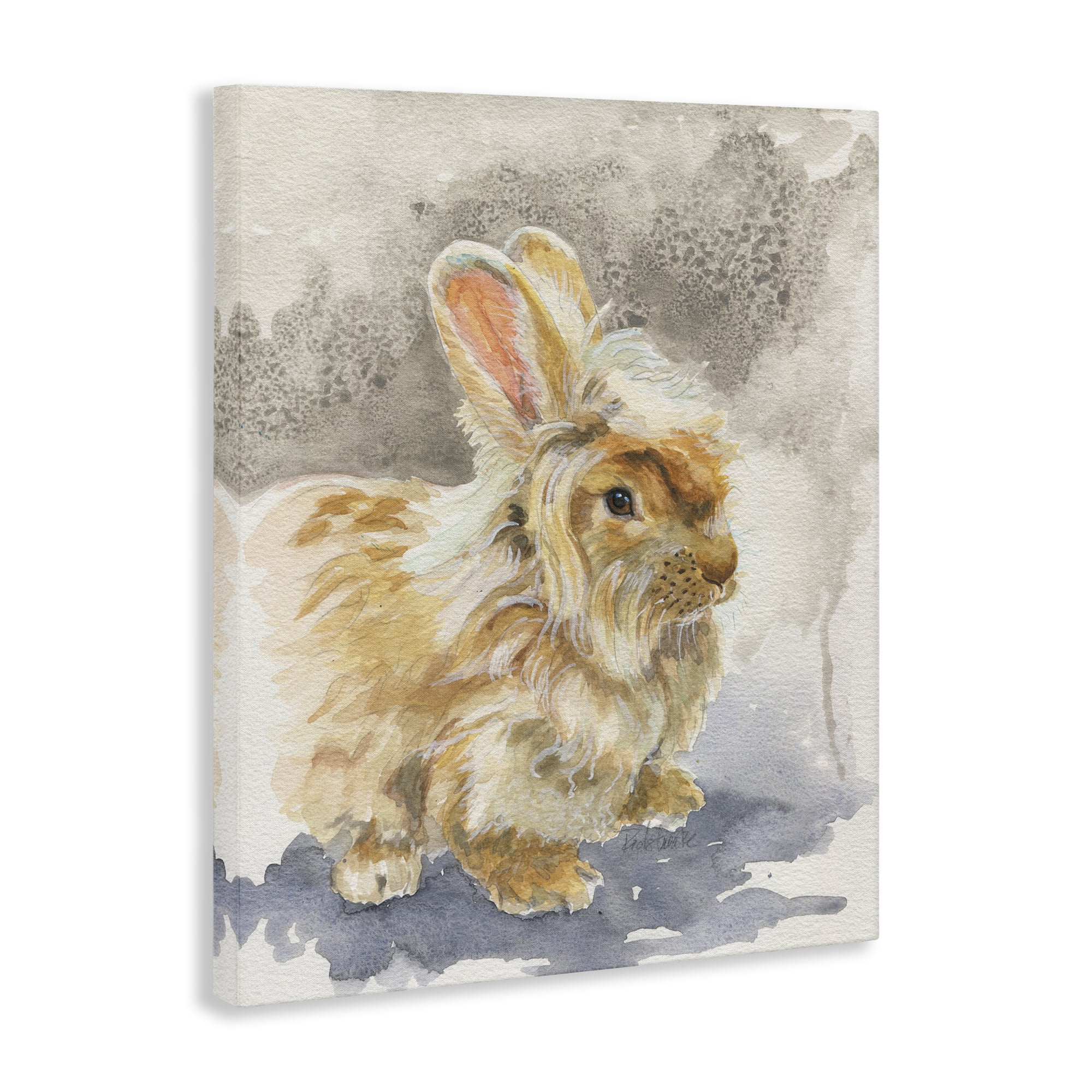 Stupell Industries Angora Bunny Watercolor Animals Painting Wrapped Canvas Art Print Wall Art, 36 x 48