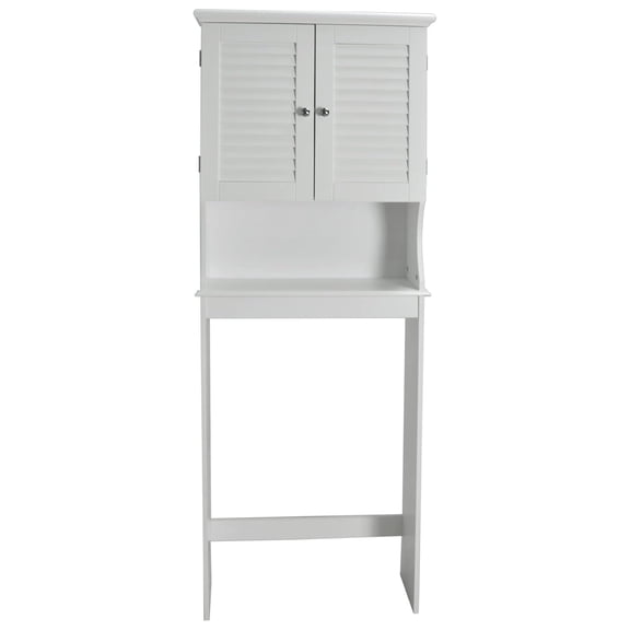 Over Toilet Storage Cabinet - Redmon Louvered Double Door Bathroom Organizer, Adjustable Shelf, 23.5" W x 63" H, White Finish