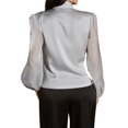 thumbnail image 6 of HUBERY Women Satin Fold V Neck Pleated Lantern Long Sleeve Solid Color Top, 6 of 7