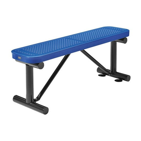 Global Industrial 4' Outdoor Steel Flat Bench Perforated Metal Blue
