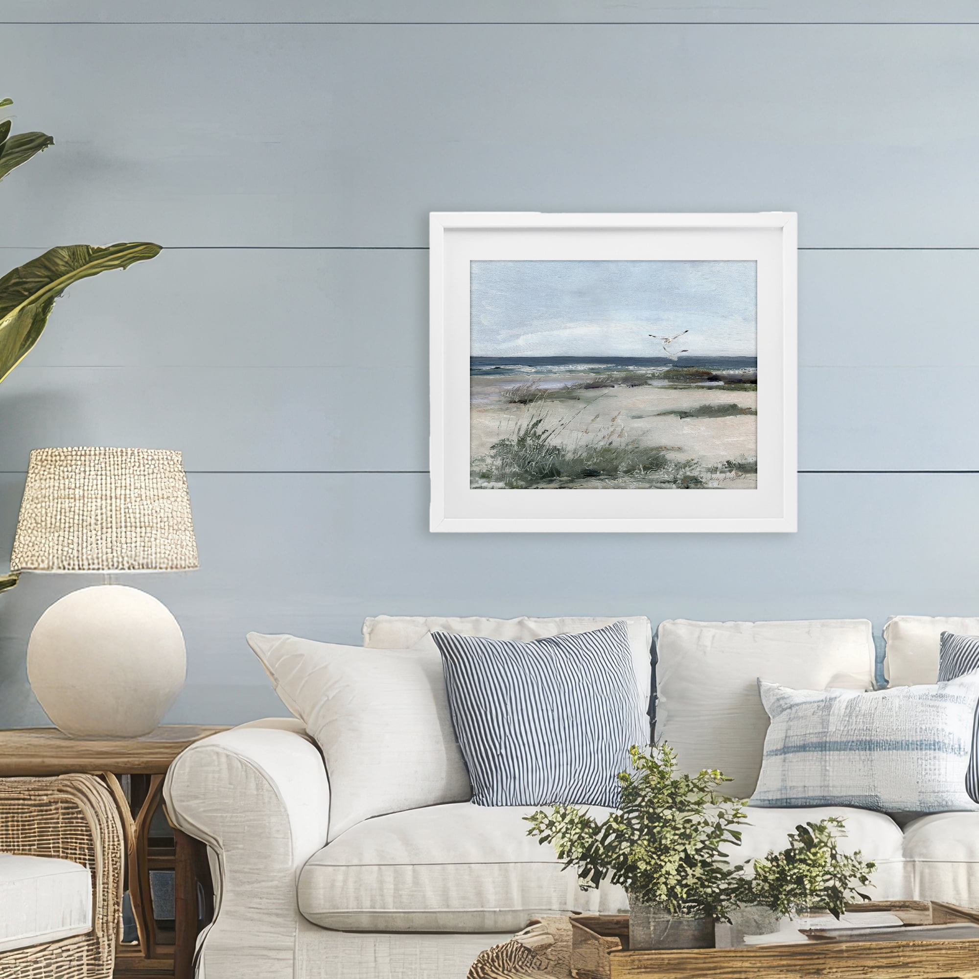 Stupell Industries Seagull Pair over Waves White Framed Print Under Glass, design by Sally Swatland
