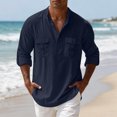 thumbnail image 2 of Kizanda Men Half Button Work Shirt with Chest Pockets Pullover Lightweight Stand Collar Work Comfy Office Shirt Long Sleeve Fall Winter Business Casual Top for Men L, 2 of 9