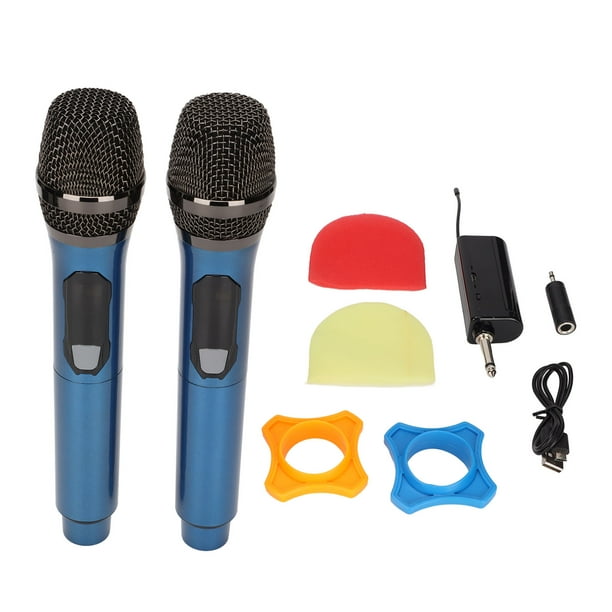 Micrófono inalámbrico 1x2 con pantalla LED, micrófono de karaoke portátil para exteriores, hogar, conferencias, color azul