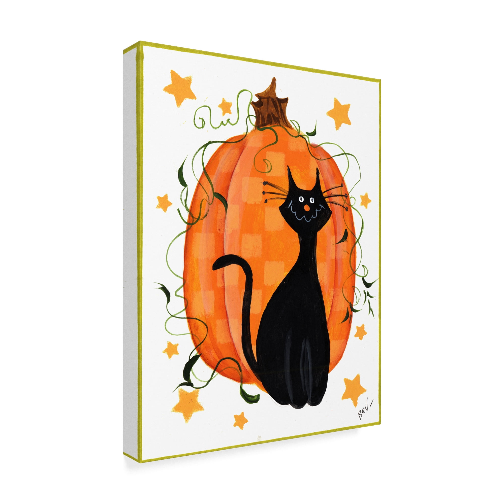 Trademark Fine Art 'Checked Pumpkin And Cat' Canvas Art by Beverly Johnston