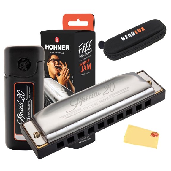 Hohner Special 20 Country Tuned Harmonica - Key of A Bundle with Case, Pouch, and Austin Bazaar Polishing Cloth