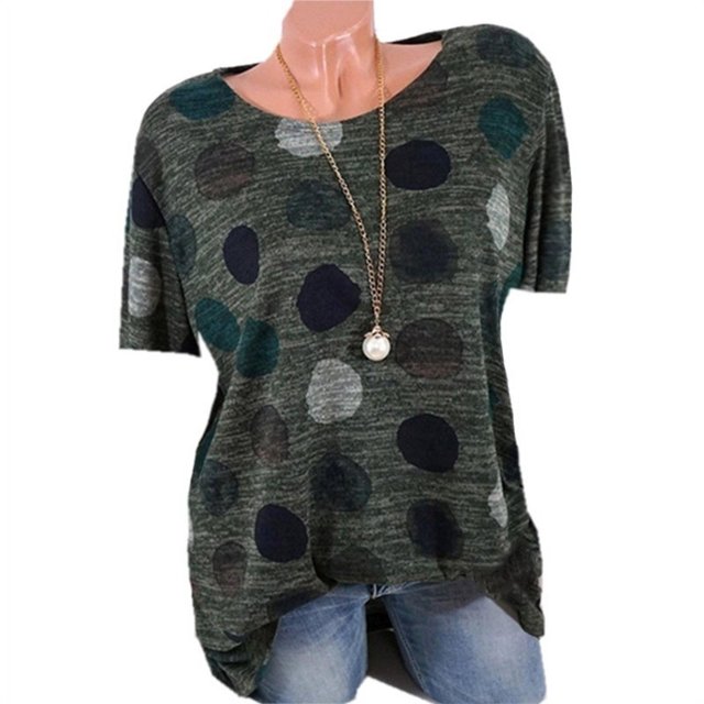 Jerseys con estampado de lunares y manga corta con cuello redondo para mujer Adepaton CJWUS-4149