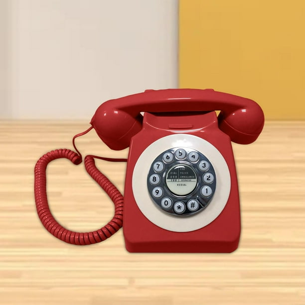 Teléfono fijo retro Diseño giratorio Clásico a , cable , con rellamada, teléfono antiguo, teléfono antiguo vintage para uso doméstico Rojo Hugo Teléfono fijo retro