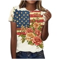 thumbnail image 2 of Xdegoge 4th Of July Patriotic Graphic T Shirt for Women USA American Flag Short Sleeve Round Neck Stars And Stripes Vintage Rustic Daisy Floral Print Casual Summer Tops, 2 of 5