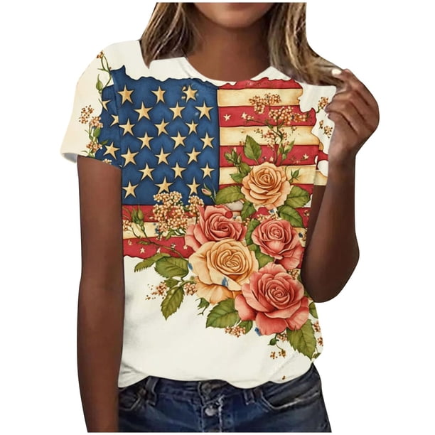 Tops de Ajuste Suelto para las Mujeres Top de Cuello Redondo de Manga Corta Impreso para el Uso Diario Y la Moda, Tops Cortos para las Mujeres