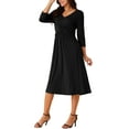 thumbnail image 4 of INSPIRE CHIC Women's 2024 Twist Knot Front V Neck 3/4 Sleeve Casual A-line Midi Dress with Pockets, 4 of 5