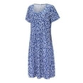 thumbnail image 5 of B91xZ Long Robes pour les Femmes à Manches Courtes Décontracté Bouton Swing Bas Midi Robe avec Poches, Bleu L, 5 of 5