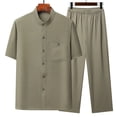 thumbnail image 2 of HVOBTTY Mens Comfy Pajama Set, Summer Pajama Set for Men, Men's Fashion Casual Soft Solid Color Stand Collar Short Sleeve Top and Long Pants Sport Sleepwear or Outdoor Set Green, XXL, 2 of 4