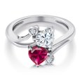 thumbnail image 3 of Gem Stone King 925 Sterling Silver White Moissanite Red Created Ruby Ring for Women (1.79 Cttw, Heart Shape 6MM, Gemstone Birthstone, Size 8), 3 of 6
