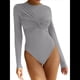 thumbnail image 3 of Body para Mujer, Escote en V Profundo, Nudo Torcido, Ajustado, Larga, Camisetas Básicas Informales Gris XXL, 3 of 7