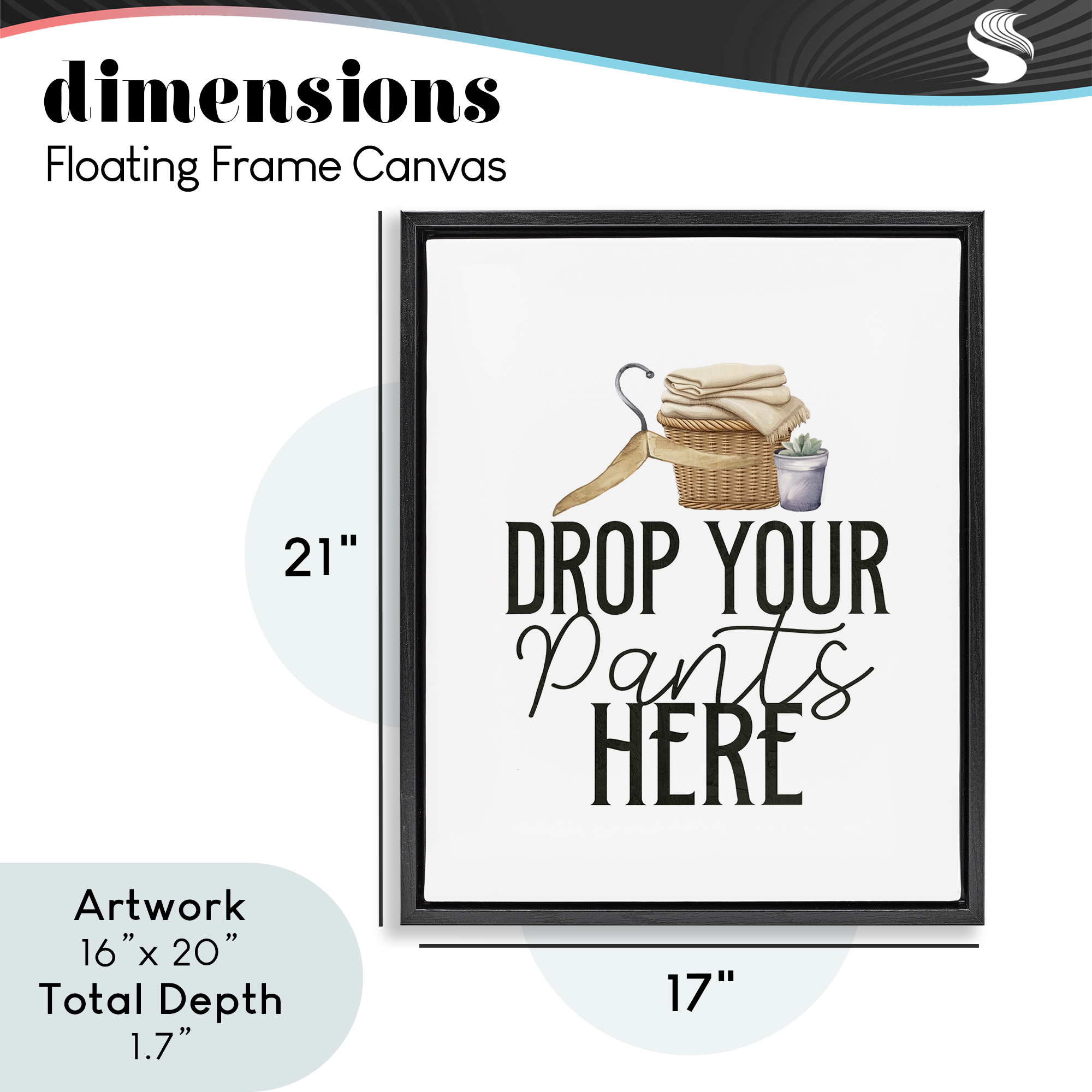 Drop Your Pants Here Minimal Black Framed Floater Canvas Wall Art, design by Kim Allen