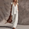 thumbnail image 4 of Bosfbaoi Two Piece Sets for Women Linen Blend Modern Fit Outfit Set Deep V-Neck Cap Sleeve Tops Wide Leg Pants Matching Sets Women Clothing, 4 of 7