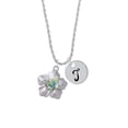 thumbnail image 2 of Delight Jewelry Silvertone Lime Green & Hot Blue Butterfly on Large Flower Silvertone Script Initial Disc - T - Charm Necklace, 20"+3", 2 of 4