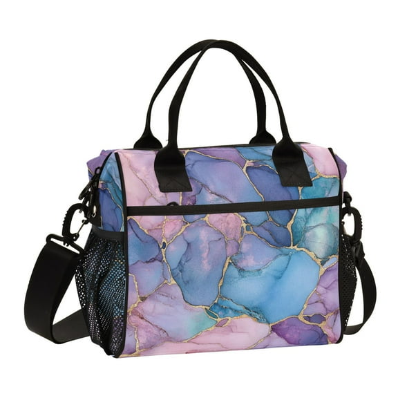FORMRS Insulated Lunch Bag for Work School Unisex Large Capacity Cooler with Shoulder Strap, Pink Marble Pattern