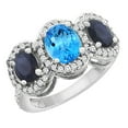 thumbnail image 1 of 14K White Gold Diamond Natural Swiss Blue Topaz & Quality Blue Sapphire Engagement Ring Oval, size 6.5, 1 of 2