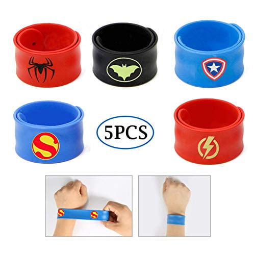 18 Superhero Slap Band Bracelets  Wrist Band for Boys kids Party Bag fillers Fun 