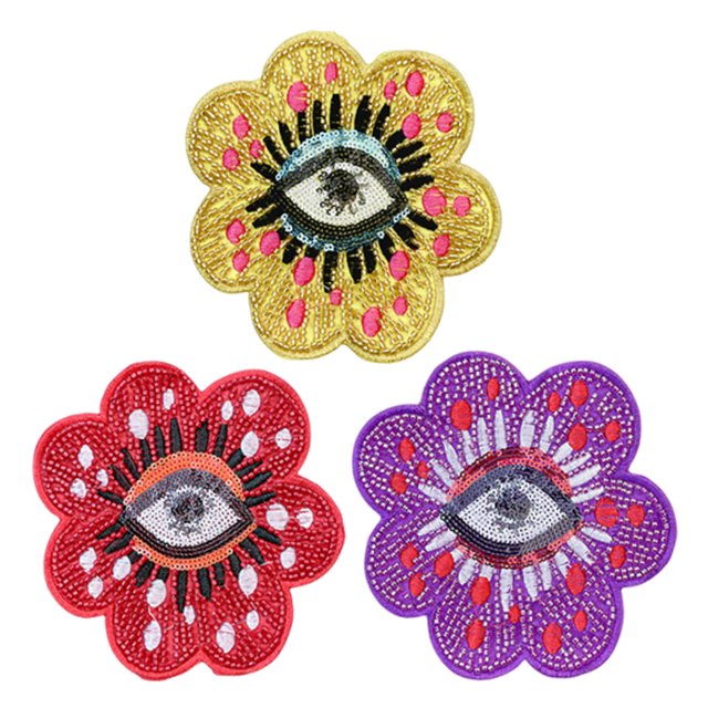 WHAMVOX 3Ud Parche Bordado Ojo Maléfico Con Flores Para Ropa Y Accesorios Fácil De Coser