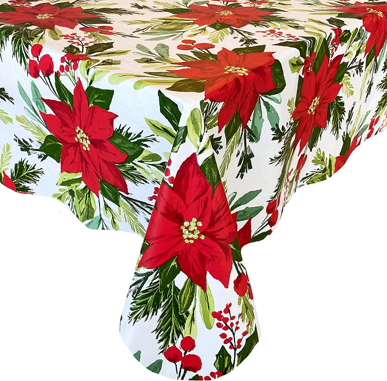 Newbridge Poinsettia Flourish Contemporary Vinyl Flannel Back Christmas