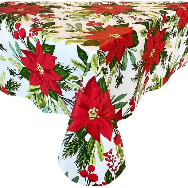 Newbridge Poinsettia Flourish Contemporary Vinyl Flannel Back Christmas