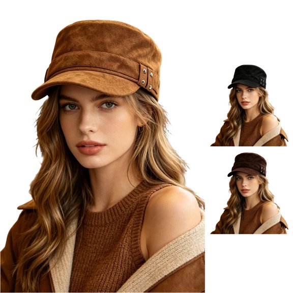 Adjustable Metal Suede Equestrian Flat‑Brim Fashion Cap