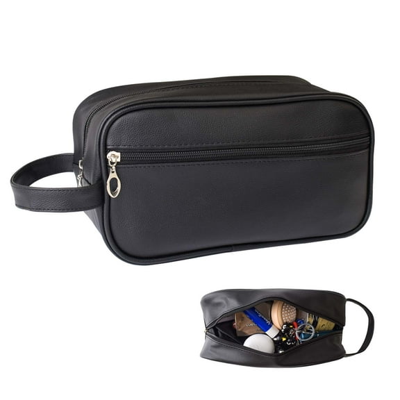 Soft PU Leather Zipped Travel Toiletry Bag Mens Ladies Supply Toiletry Bag Case(Black)