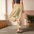 thumbnail image 4 of Mifsaly Harem Pants Women with Pockets Tie Ankle Elastic Waist Drawstring Boho Pant Lightweight Flowy Casual Summer Outfits Beige,L, 4 of 6
