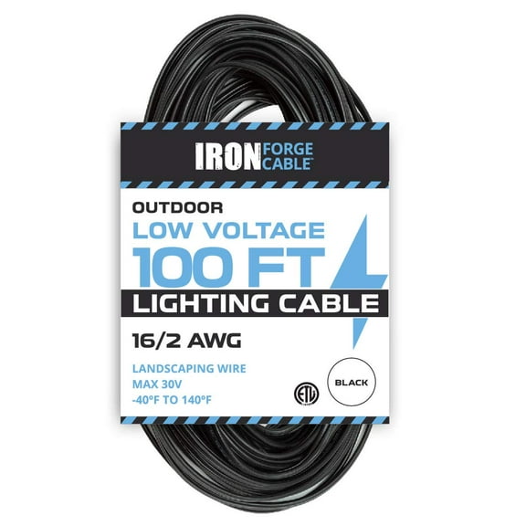 Iron Forge Cable 16/2 Low Voltage Wire - Landscape Electrical Wiring for Indoor Outdoor Lighting, Sprinkler, Landscaping Projects - 16 Gauge Wire - 250ft - Black